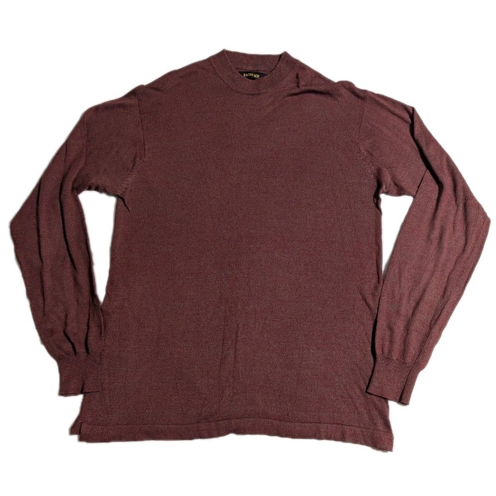 Vtg BACHRACH 100% Silk Mock Neck Sweater Mens L Maroon Burgundy 90s Y2K Knit